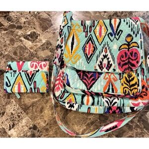 Vera Bradley On The Go Pueblo Crossbody Purse Handbag And Wallet Green Quilted